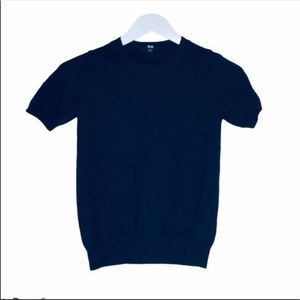 UNIGLO NAVY BLUE CASHMERE SHORT SLEEVE SWEATER SZ M